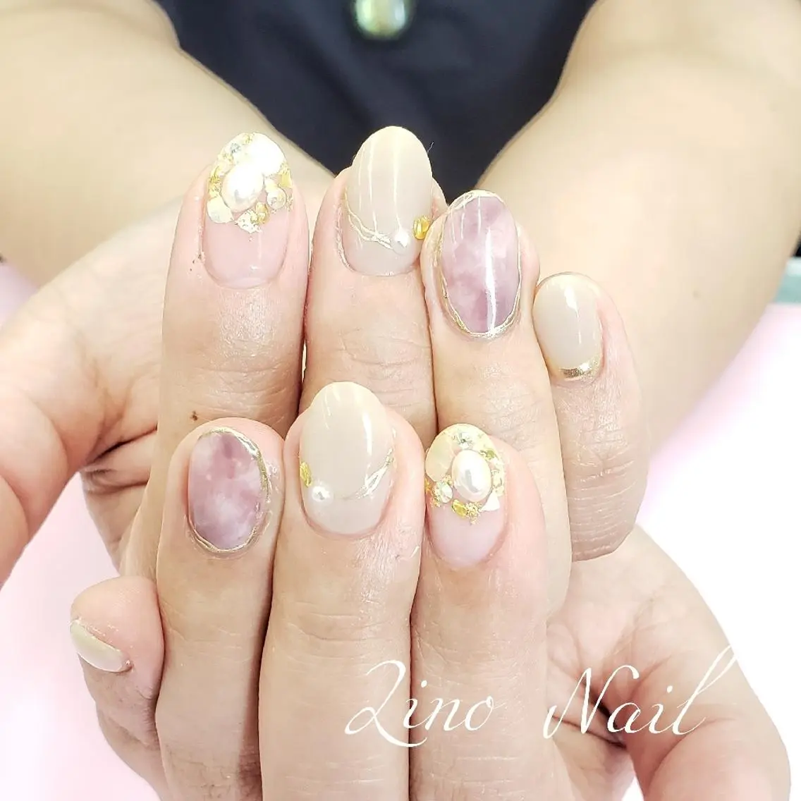 ネイル ジェルネイル 大理石ネイル(マーブル) ミラーネイル ニュアンスネイル パラジェル Lino Nailのネイルデザイン