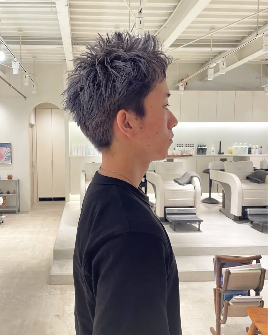 ショート カラー メンズ スパイキーショート アッシュ シルバー シルバーアッシュ ショートヘア 安西 香利奈のヘアスタイル