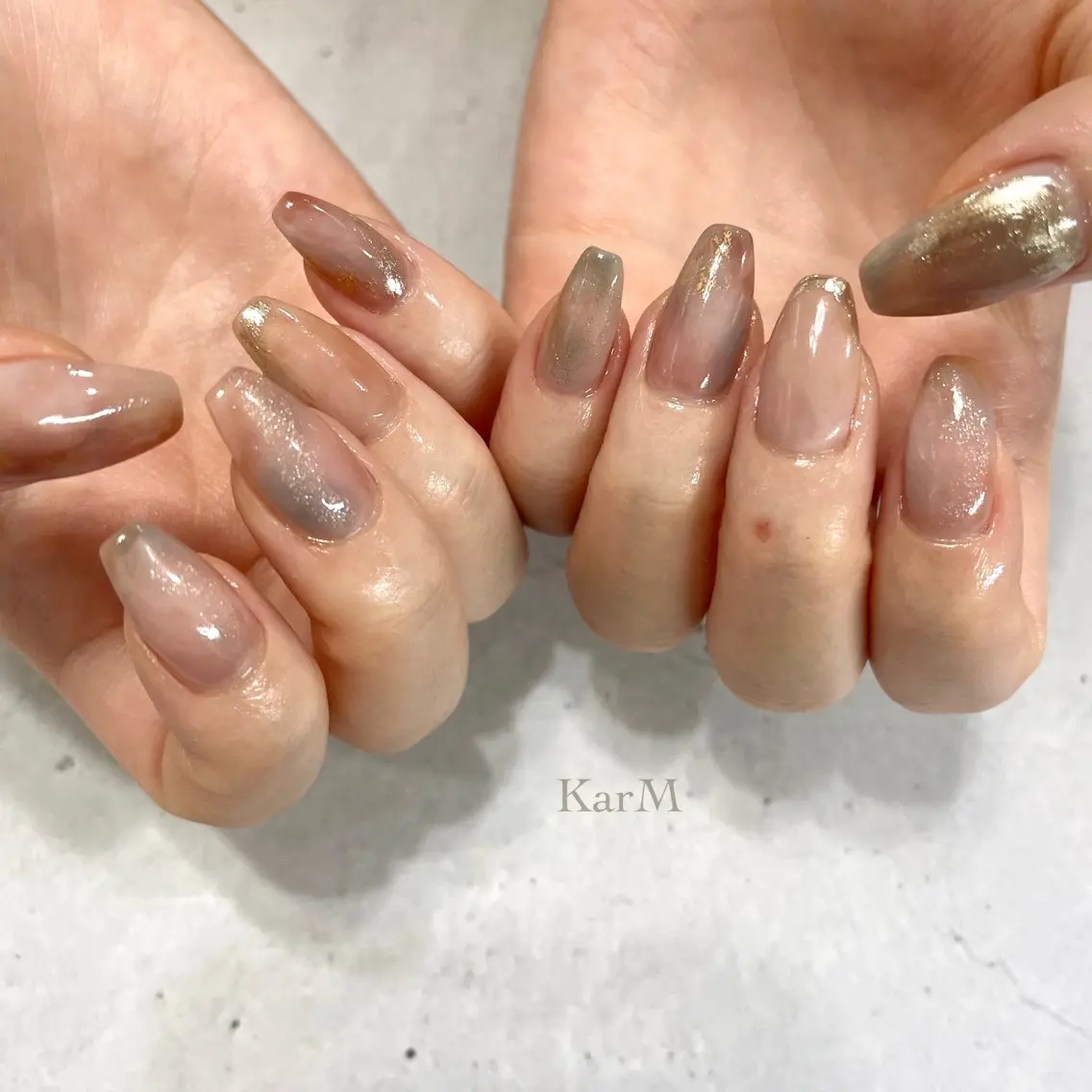 ネイル オーロラネイル チークネイル フラッシュネイル フレンチネイル グラデーション ハンドネイル ogino karinのネイルデザイン