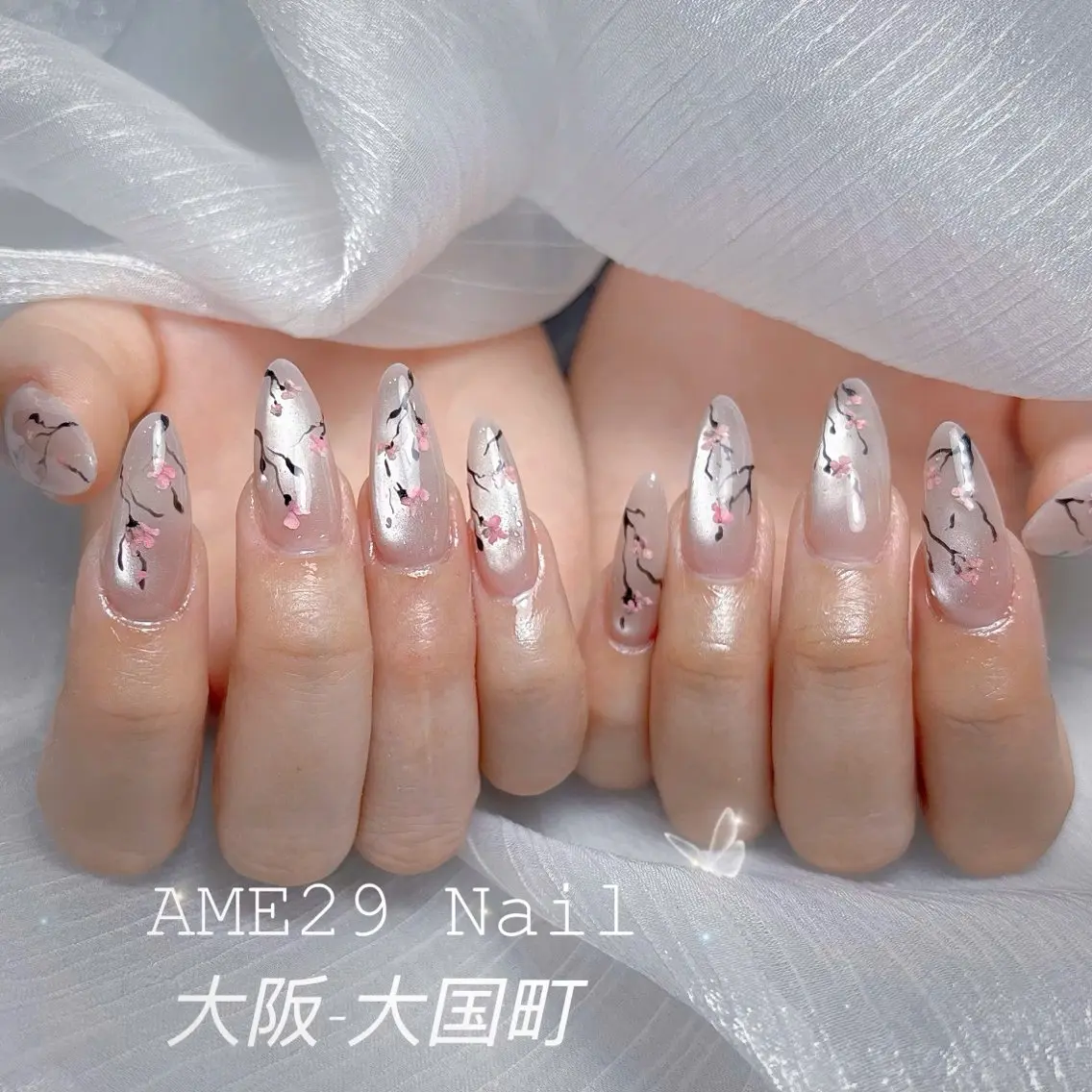 ネイル ジェルネイル ハート キラキラネイル 韓国ネイル ロングネイル AME29 Nail ネイルサロンのネイルデザイン
