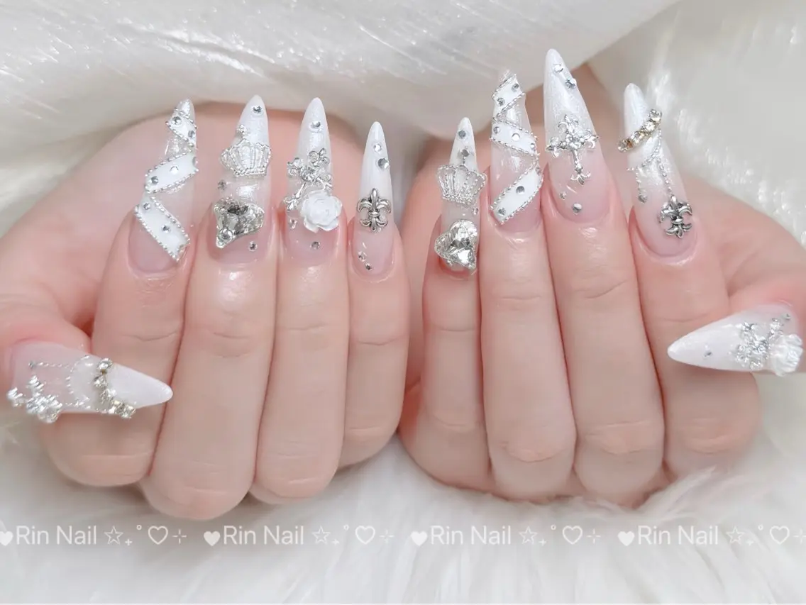 ネイル ブルー ジェルネイル ガーリー グラデーション グリーン ハンドネイル Rin Nail 新大久保店のネイルデザイン
