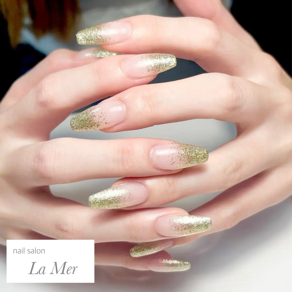 ネイル ゴールド グラデーション キラキラネイル ラメ(グリッター) ラメグラデーション ハンドネイル nailsalon La Merのネイルデザイン
