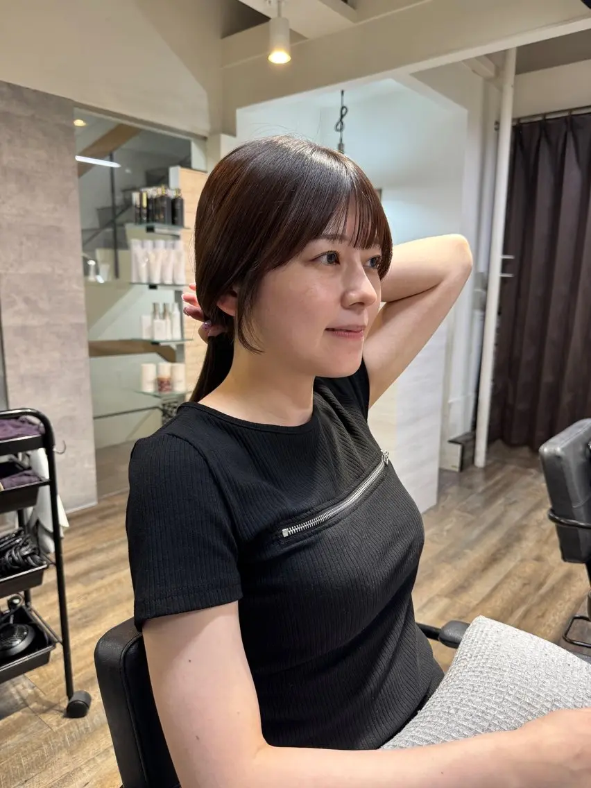 ロング カット トリートメント 檜谷 晴前髪・顔周りカットのヘアスタイル
