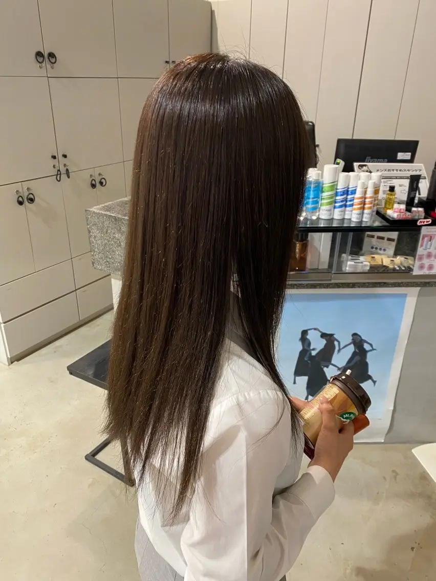 ロング カラー パーマ ブラウンカラー ストレートパーマ カット 縮毛矯正 MINENO🌼 ブリーチ⭐️カットのヘアスタイル