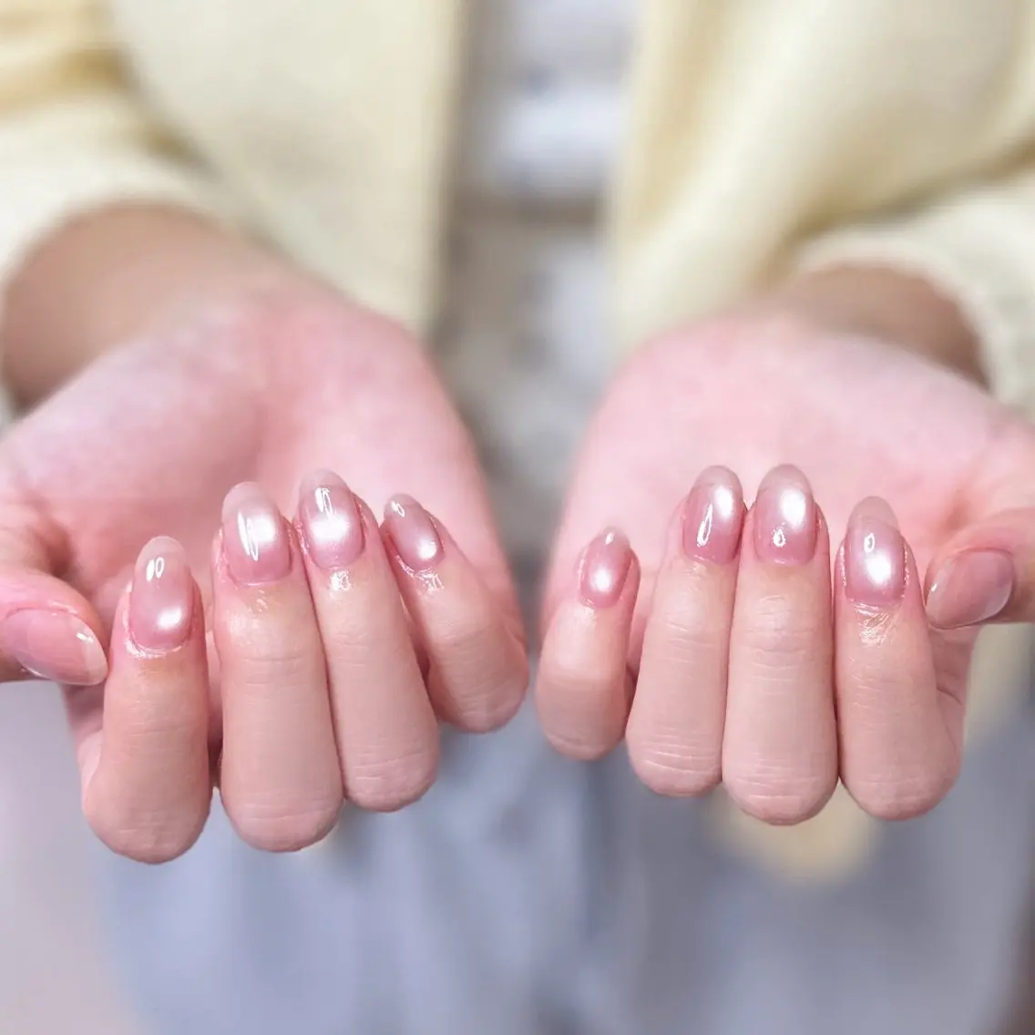 ネイル アートネイル オーロラネイル チークネイル フレンチネイル ガラスフレンチ 🎀YooLi Nail salonのネイルデザイン