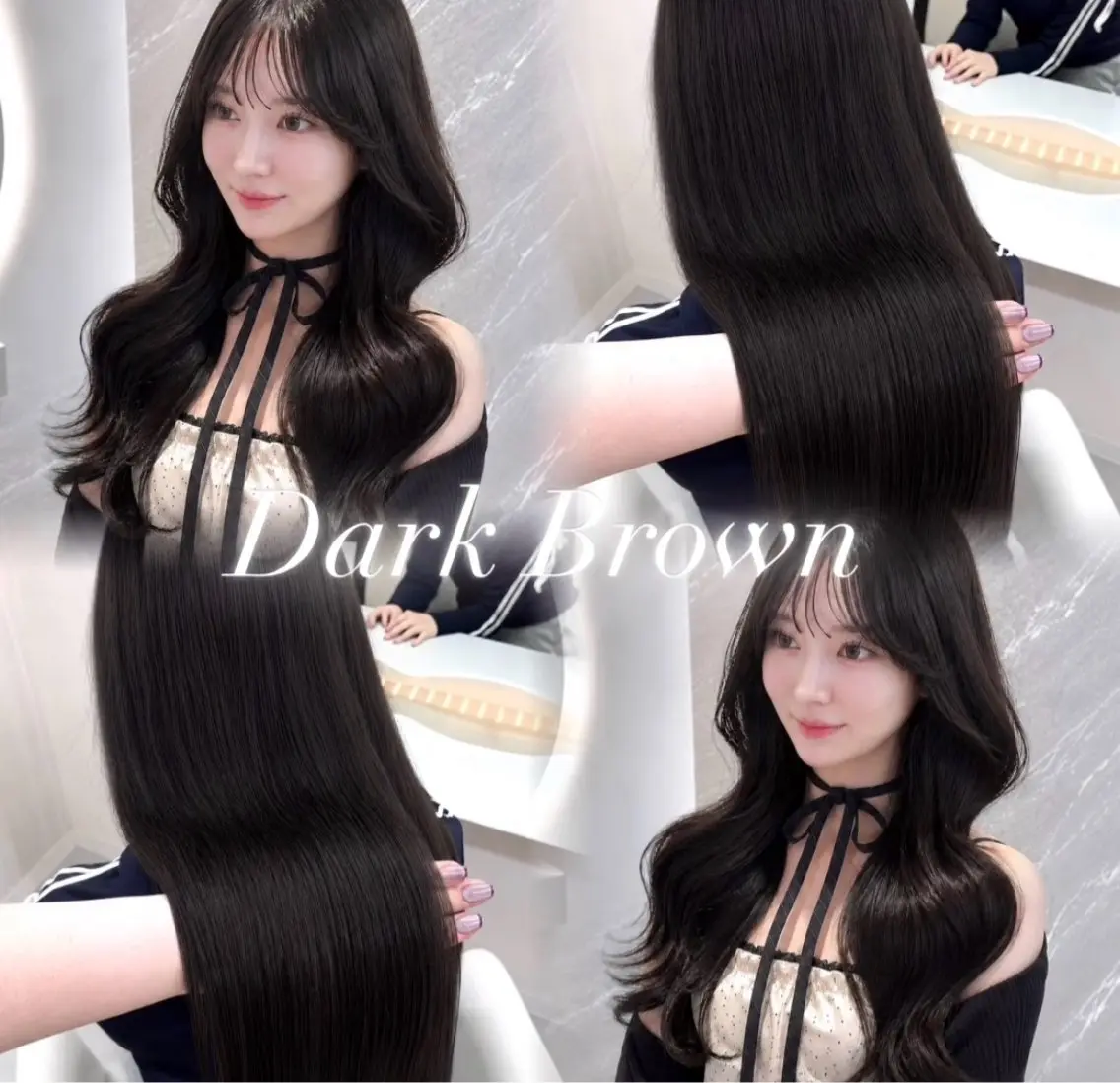 セミロング カラー ヘアアレンジ 黒髪 ブルーカラー ブルーブラック ブラウンカラー 透明感カラー ヘアカラー 🖤kana韓国ヘア 艶髪カラー特化🖤のヘアスタイル