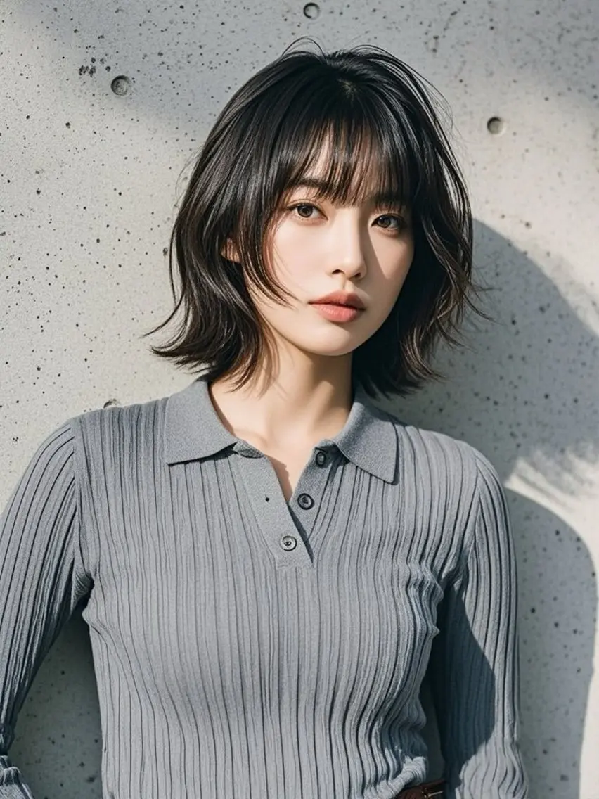 ミディアム ショートボブ ミディアムレイヤー ミディアムパーマ アッシュ ボブ カット ヘアカラー ウルフカット 811 大阪梅田 ウルフのヘアスタイル