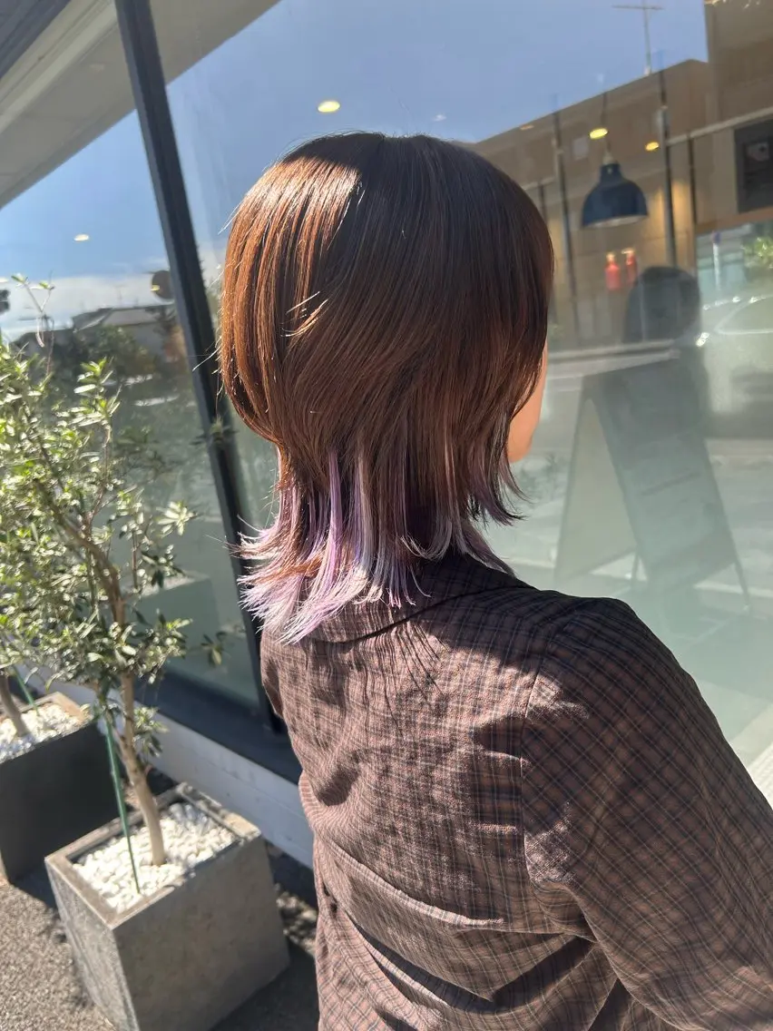 ミディアム ヘアアレンジ エクステ ウルフカット エクステ 【シールエクステ/透 明感カラー】さくらのヘアスタイル