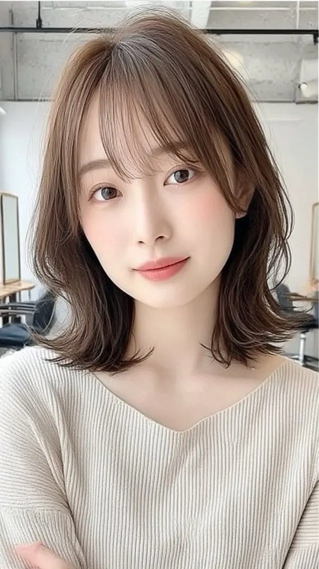 ミディアム カラー ヘアカラー 🍒モテ暖色カラー × うる艶✧ ゆなのヘアスタイル