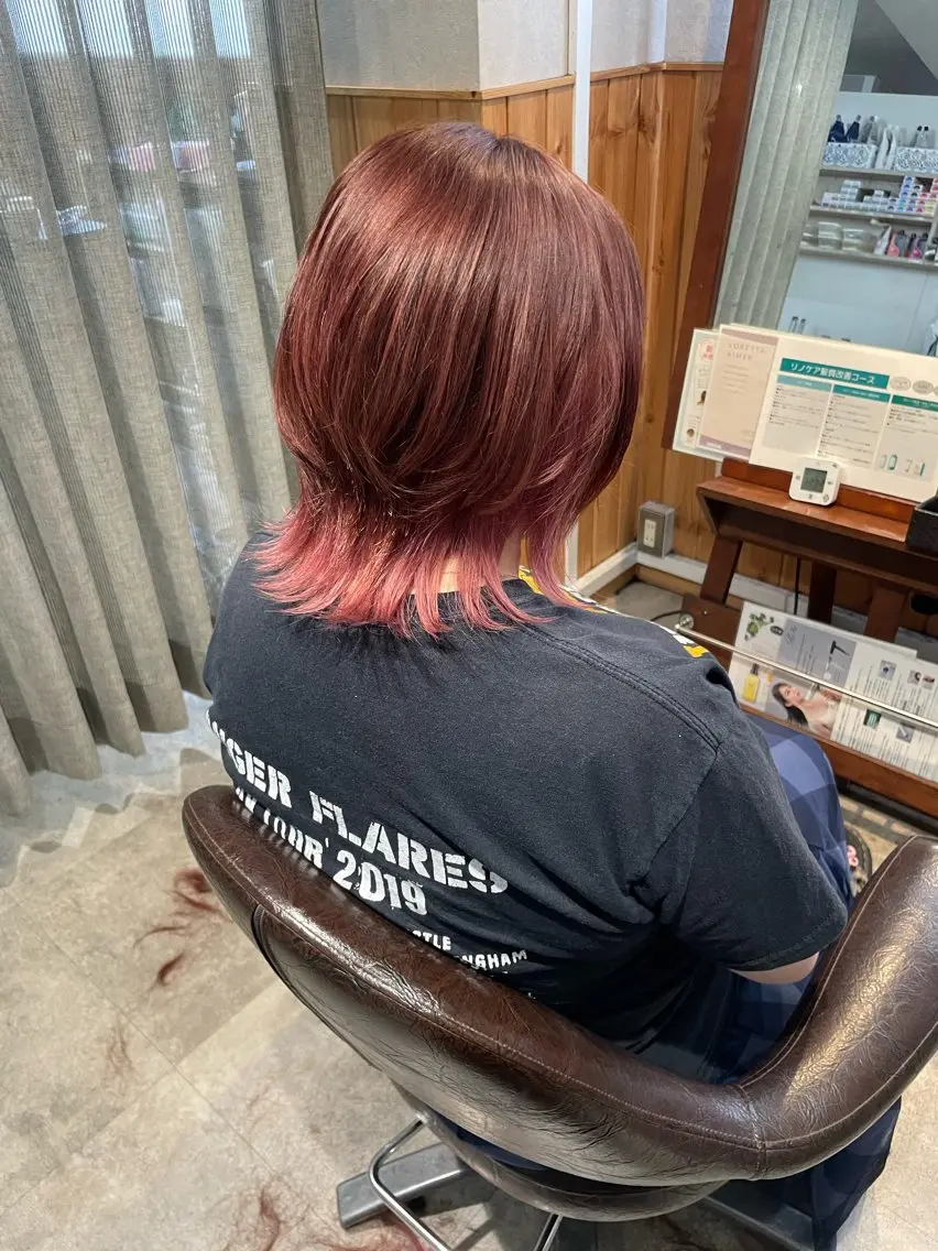 ミディアム カラー ピンクカラー ウルフカット カット ヘアカラー トリートメント 髪質改善/Bloss om🌷高橋沙衣のヘアスタイル