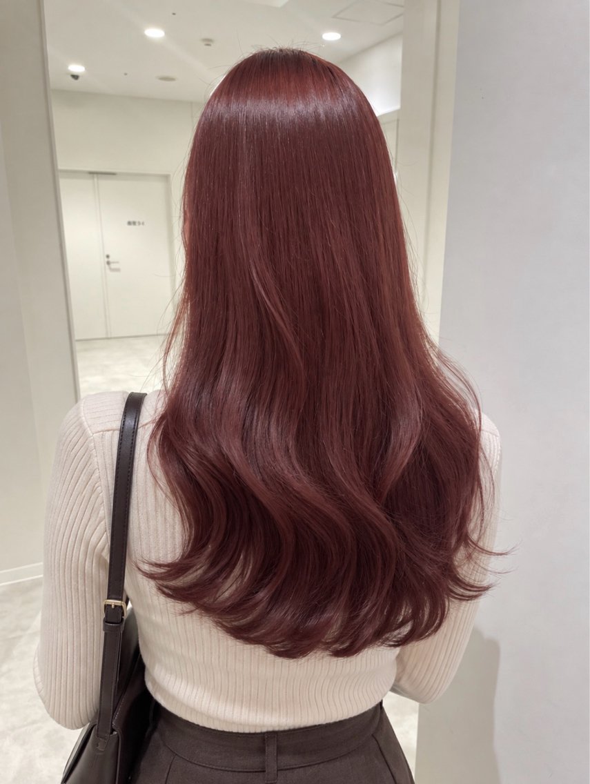 ロング カラー ブリーチ ダブルカラー ブリーチなしカラー ピンクカラー ヘアカラー トリートメント 🎟ブリーチなし/艶 /暖色🎀くるみのヘアスタイル