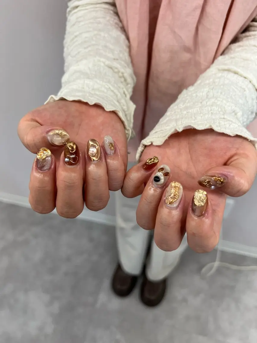 ネイル ブラウン ジェルネイル 韓国ネイル ニュアンスネイル パラジェル Bana_ Nailのネイルデザイン