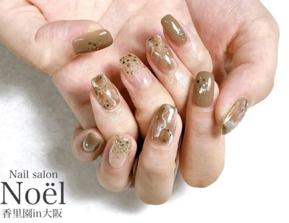ネイル ブラウン ニュアンスネイル ハンドネイル Nailsalon &Noelのネイルデザイン