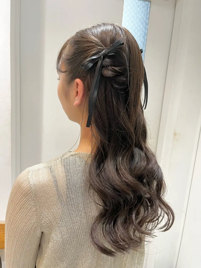 ロング ヘアアレンジ ハーフアップ ポニーテール 結婚式・ブライダル ヨシンモリ ヘアセット 🌈外国風ハイライト こうたろうのヘアスタイル