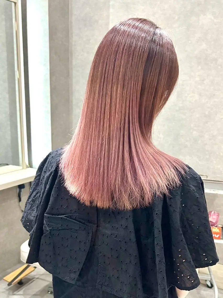 ロング カラー バレイヤージュ ピンクカラー レイヤーカット ヘアカラー 成城美容室 YOSHIMURAのヘアスタイル