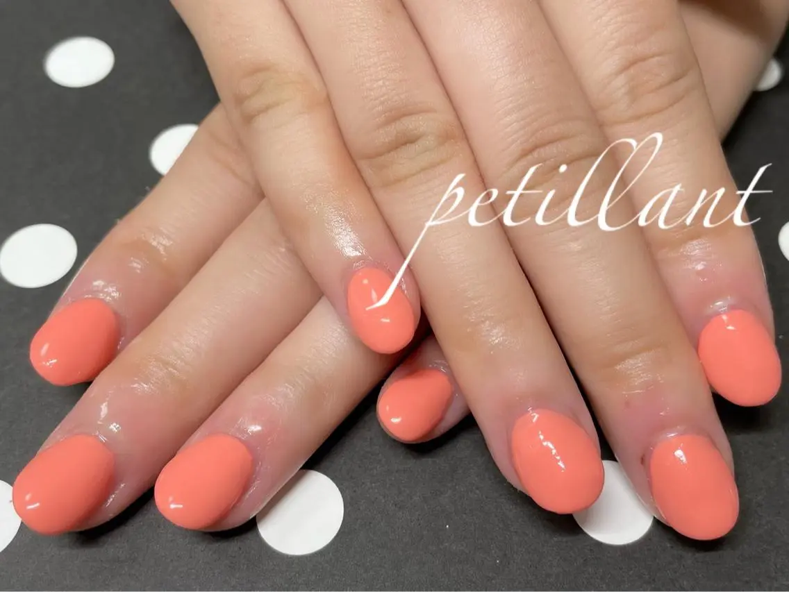 ネイル オレンジ ピンク nail salon petillantのネイルデザイン
