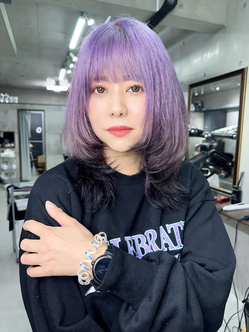 ミディアム カラー ハイトーンカラー ラベンダーカラー ヘアカラー トリートメント Kazu 🌠名古屋 ハイトーン/レイヤーのヘアスタイル