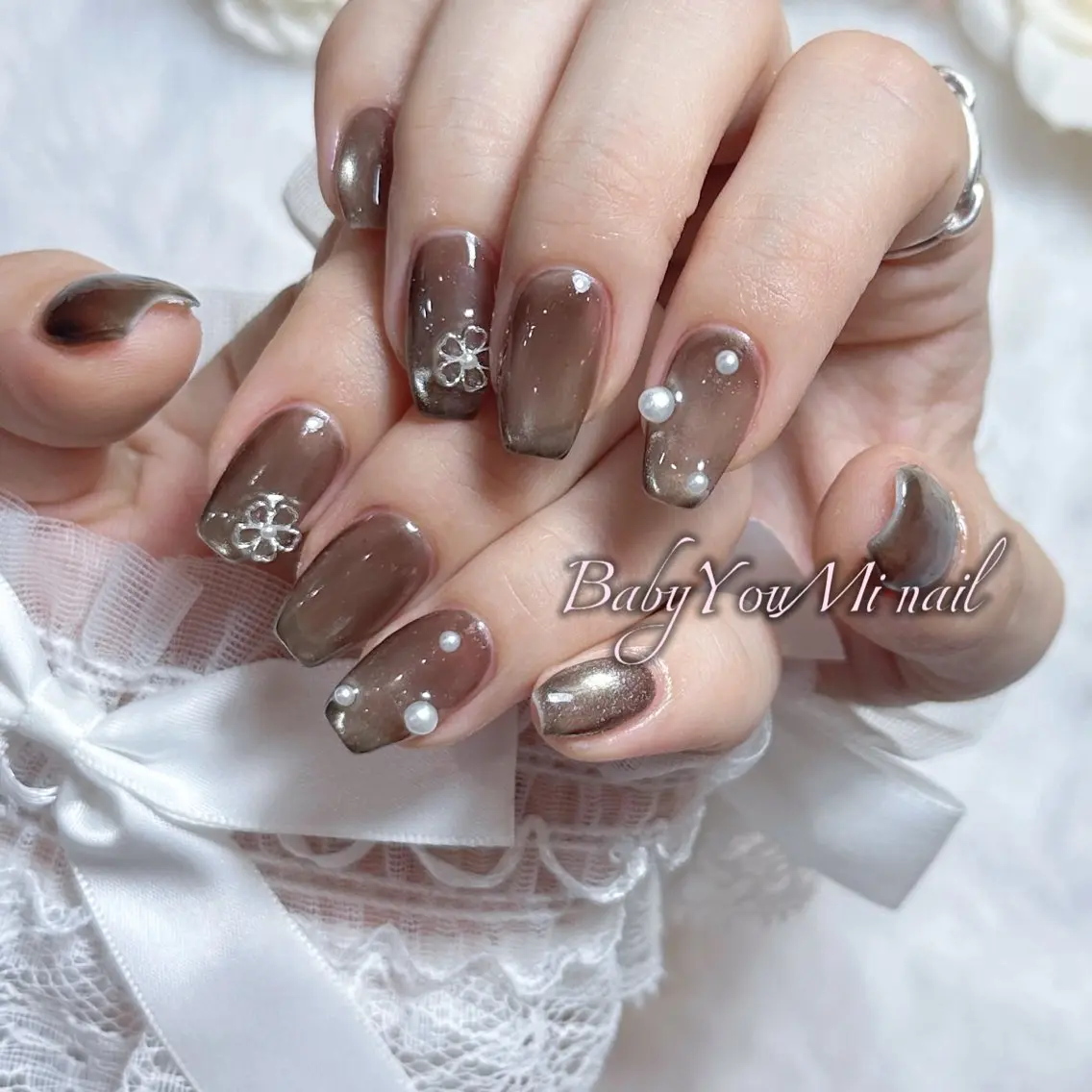 ネイル オーロラネイル チークネイル 成人式 フットネイル フレンチネイル ハンドネイル BabyYouMi nailのネイルデザイン