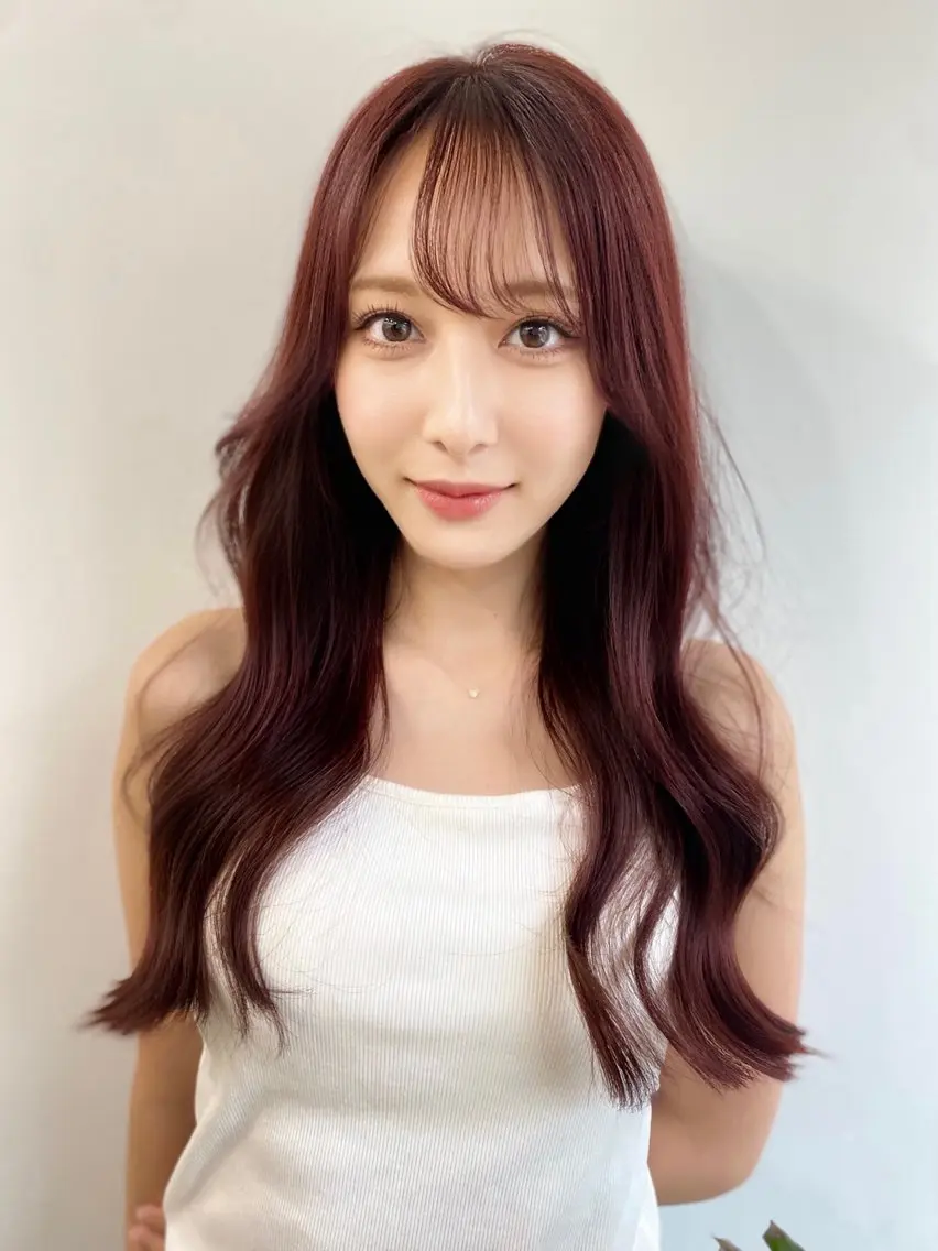 ロング カラー カット ヘアカラー トリートメント 顔まわりレイヤー× 韓国ヘアオタベシンヤのヘアスタイル