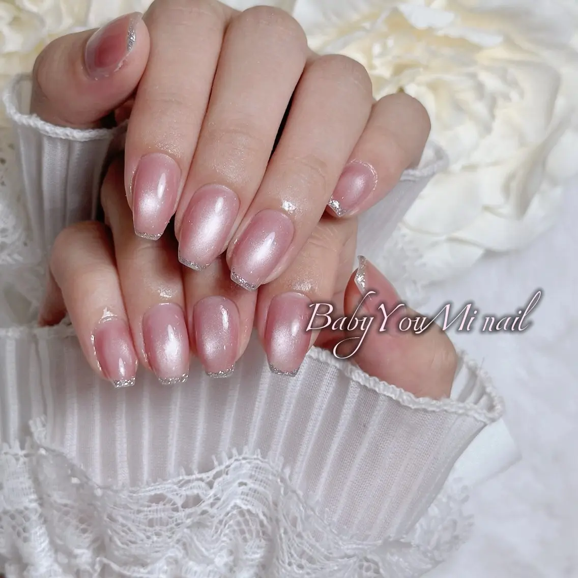 ネイル オーロラネイル チークネイル 成人式 フットネイル フレンチネイル ハンドネイル BabyYouMi nailのネイルデザイン