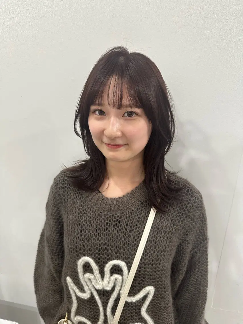 ミディアム ミディアムレイヤー ピンクブラウン レイヤーカット 岡崎/レイヤーカット ／縮毛矯正/美髪のヘアスタイル