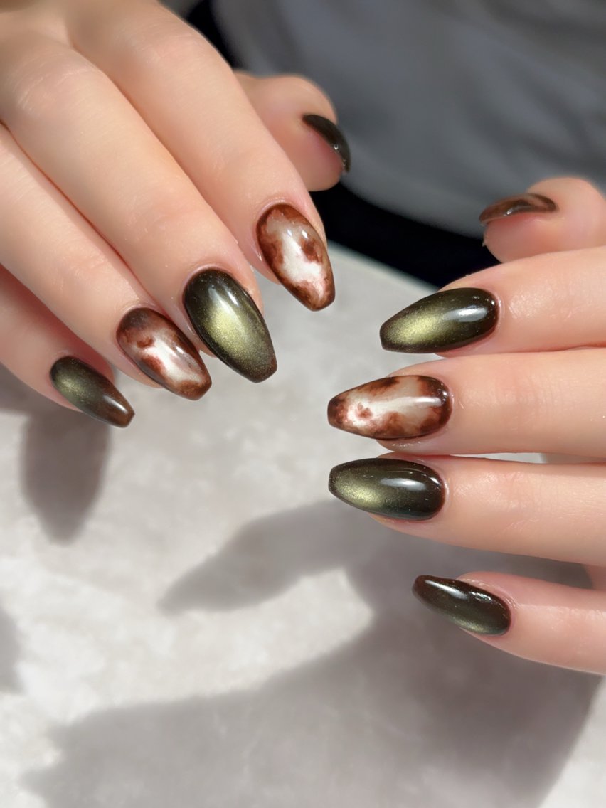 ネイル アニマル柄 ブラウン マグネットネイル ハンドネイル Ai nailのネイルデザイン