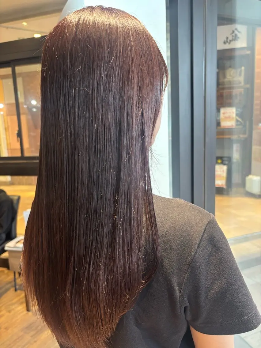 ロング カラー ブリーチ ブラウンカラー ダブルカラー ブリーチなしカラー ヘアカラー トリートメント 🎀ワンレンボブ🎀 ワンカラー　あゆみのヘアスタイル