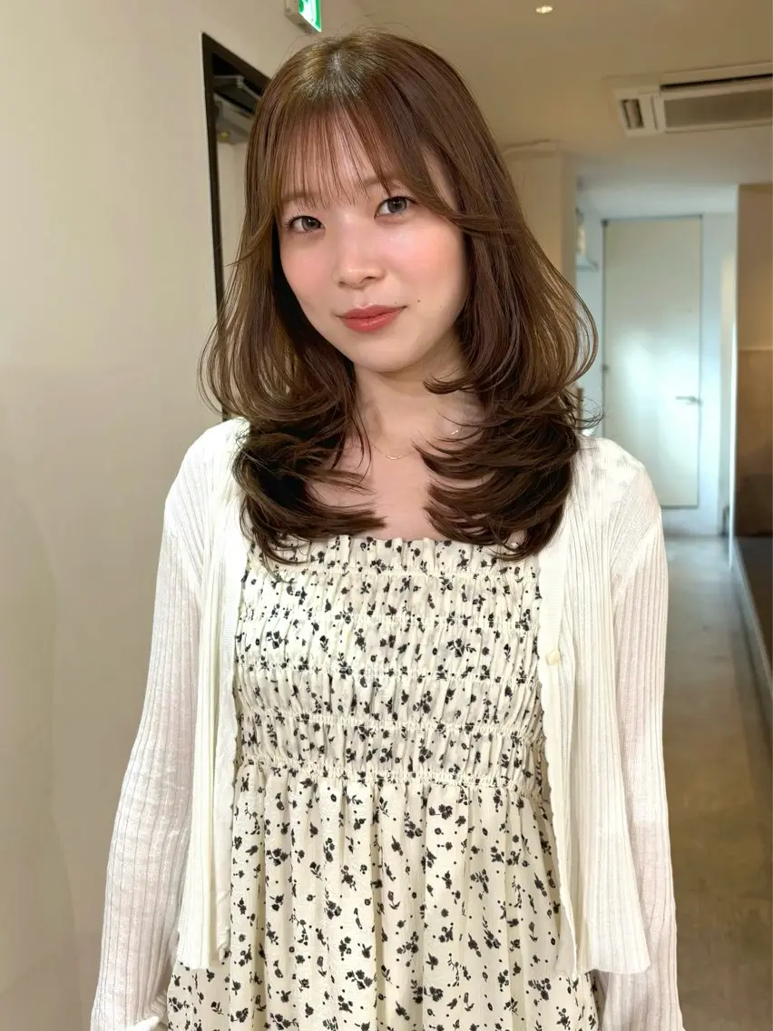 セミロング カラー カット ヘアカラー mizuki/ピンク ベージュ.レイヤーのヘアスタイル