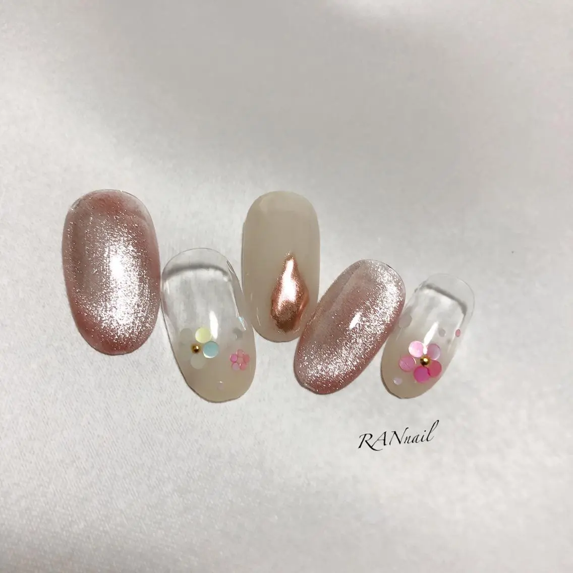 ネイル フラワーネイル フットネイル ミラーネイル オフィスネイル 春ネイル ハンドネイル フットネイル RAN nailのネイルデザイン