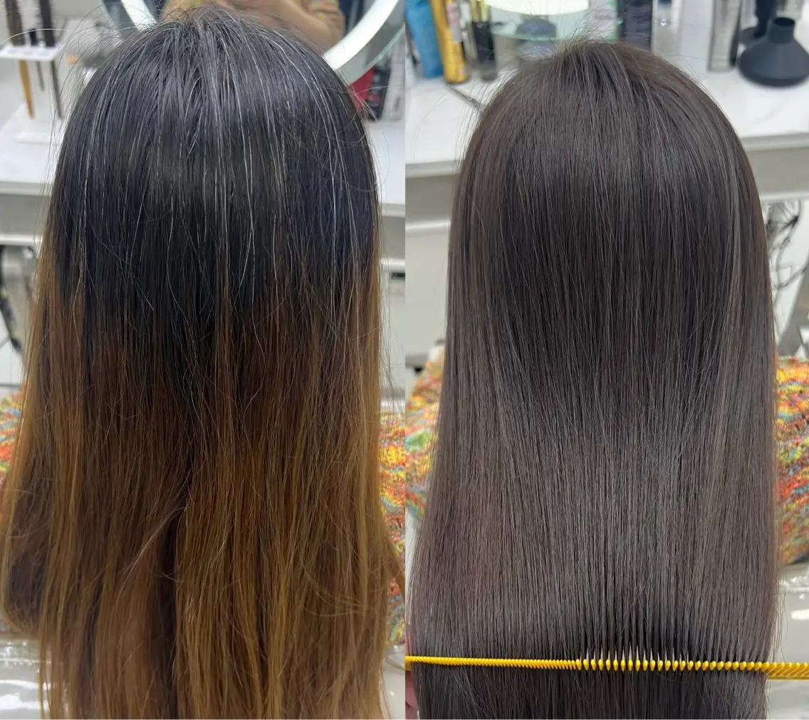 セミロング カラー ヘアアレンジ ベージュカラー 似合わせカット GLanz 朱蒙のヘアスタイル