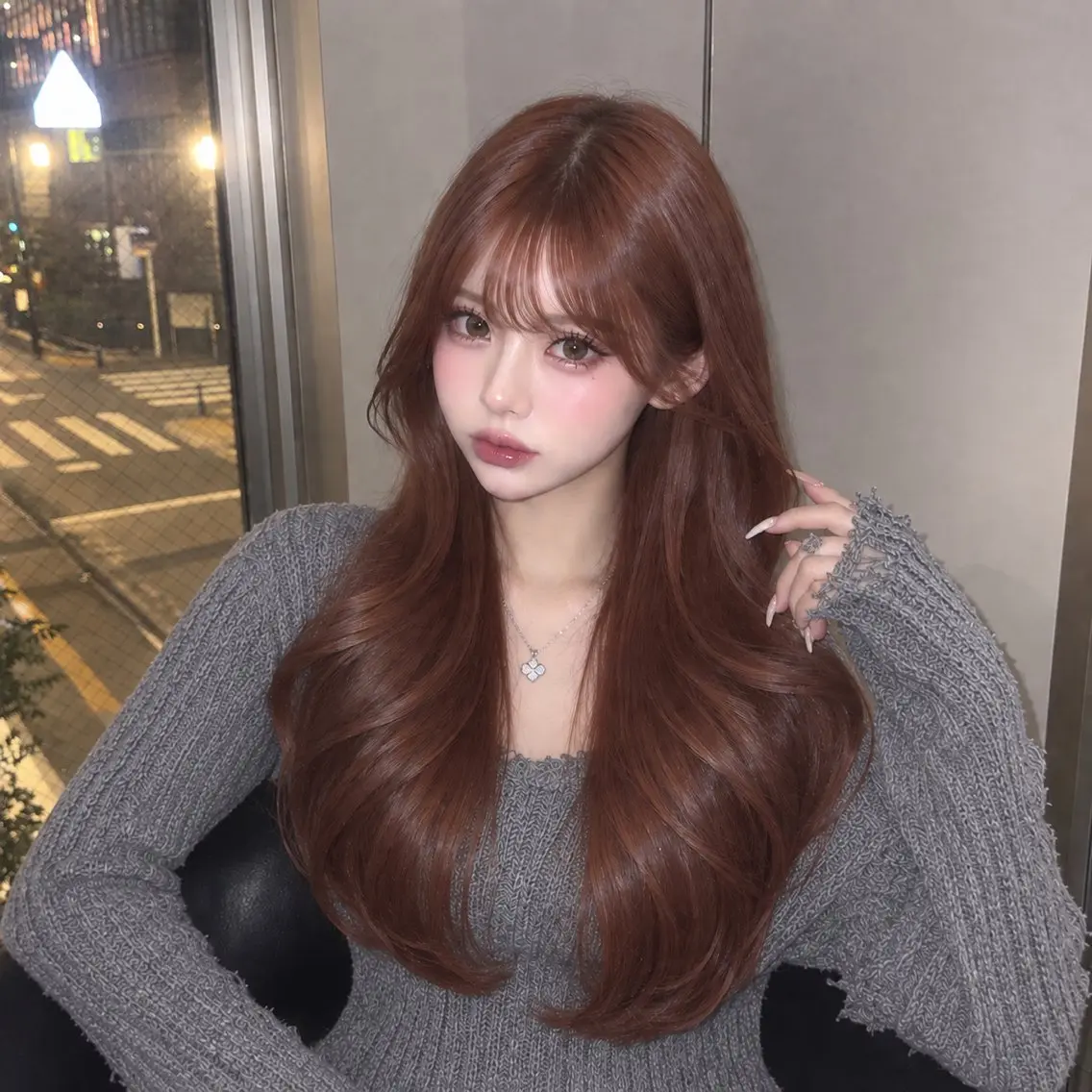 ロング オレンジブラウン くびれヘア 韓国風ヘア レイヤーカット 暖色×韓国ヘア /MIKAGE♥️のヘアスタイル