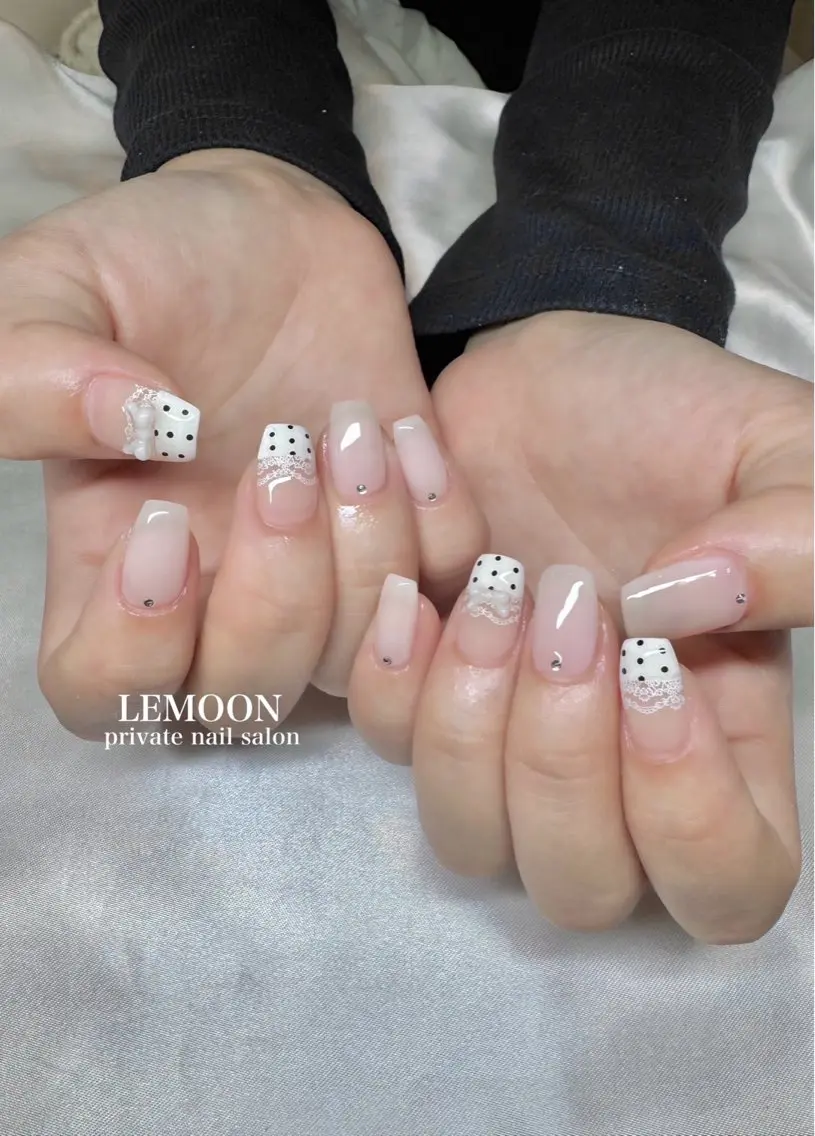 ネイル リボン ハンドネイル nail salon LEMOONのネイルデザイン
