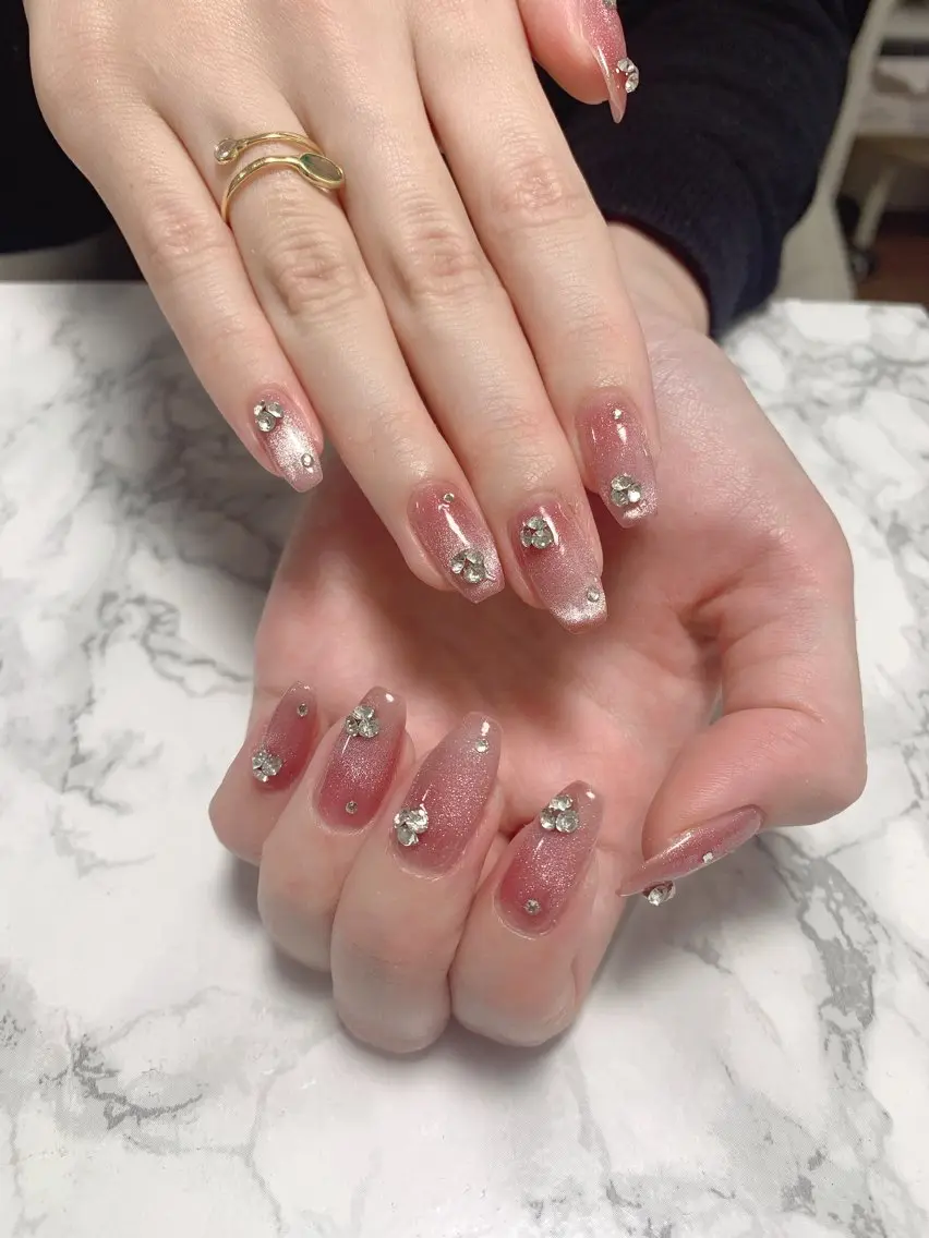 ネイル ハンドネイル はな💎ネイル ワンホン、長さ出しのネイルデザイン