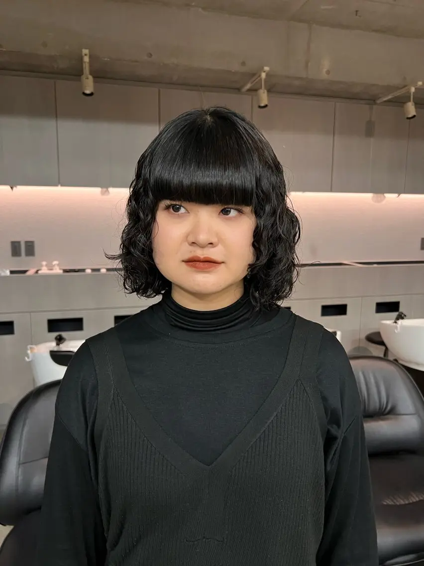ミディアム パーマ カット パーマ ショートボブ/似合 わせショート/表参道のヘアスタイル