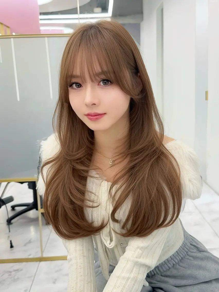 ロング カラー ベージュカラー ヘーゼル 韓国風ヘア レイヤーカット ♦ブリーチなしカラー ×レイヤー♦中島良太のヘアスタイル