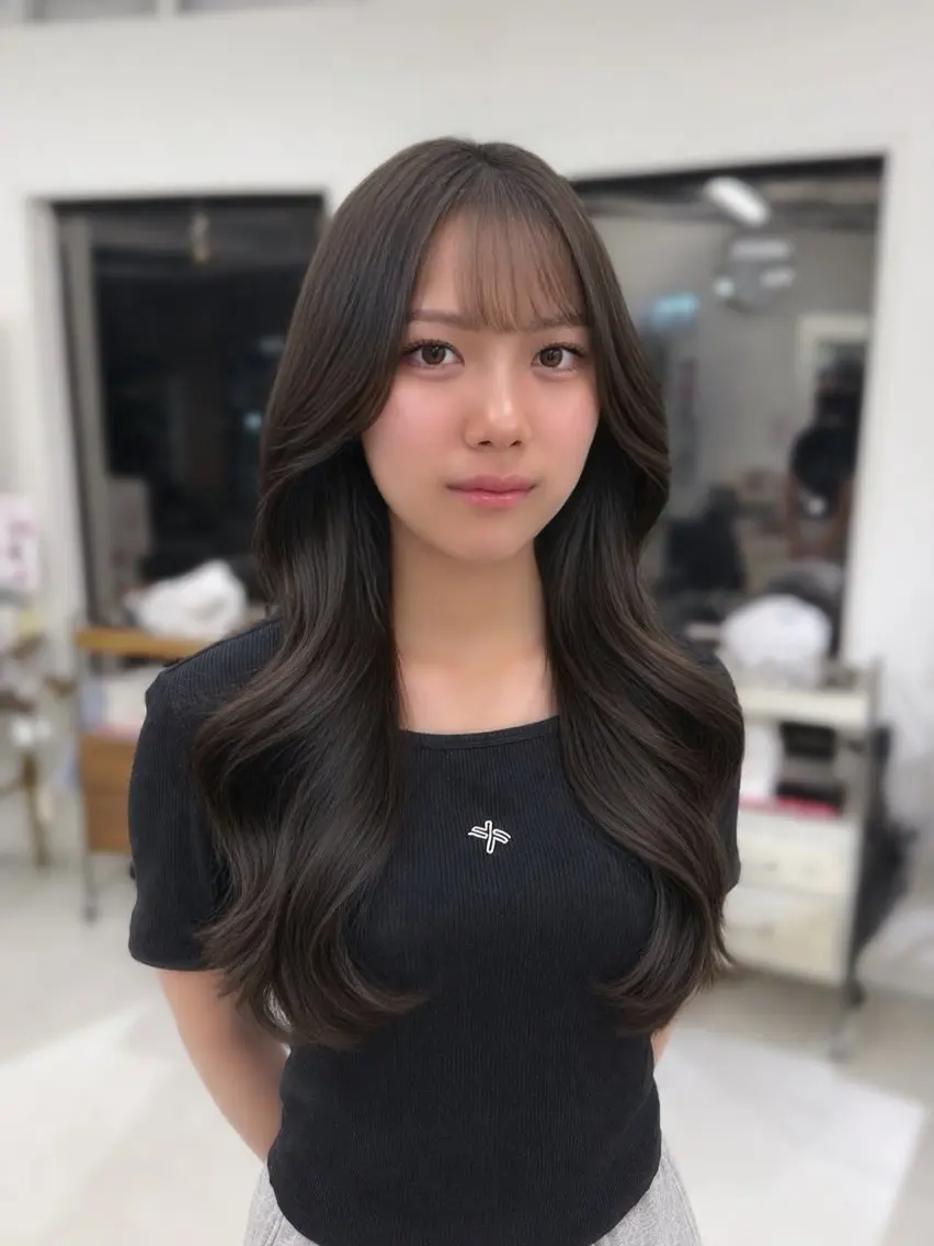 ロング カラー ヘアアレンジ 透明感カラー グレージュ くびれヘア 韓国風ヘア カット ヘアカラー 透明感カラー×韓国 ヘア  Kiraのヘアスタイル