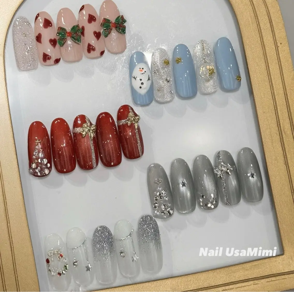 ネイル アートネイル ワンホンネイル 冬ネイル クリスマス 本町NailUsaM imi MOMOKAのネイルデザイン