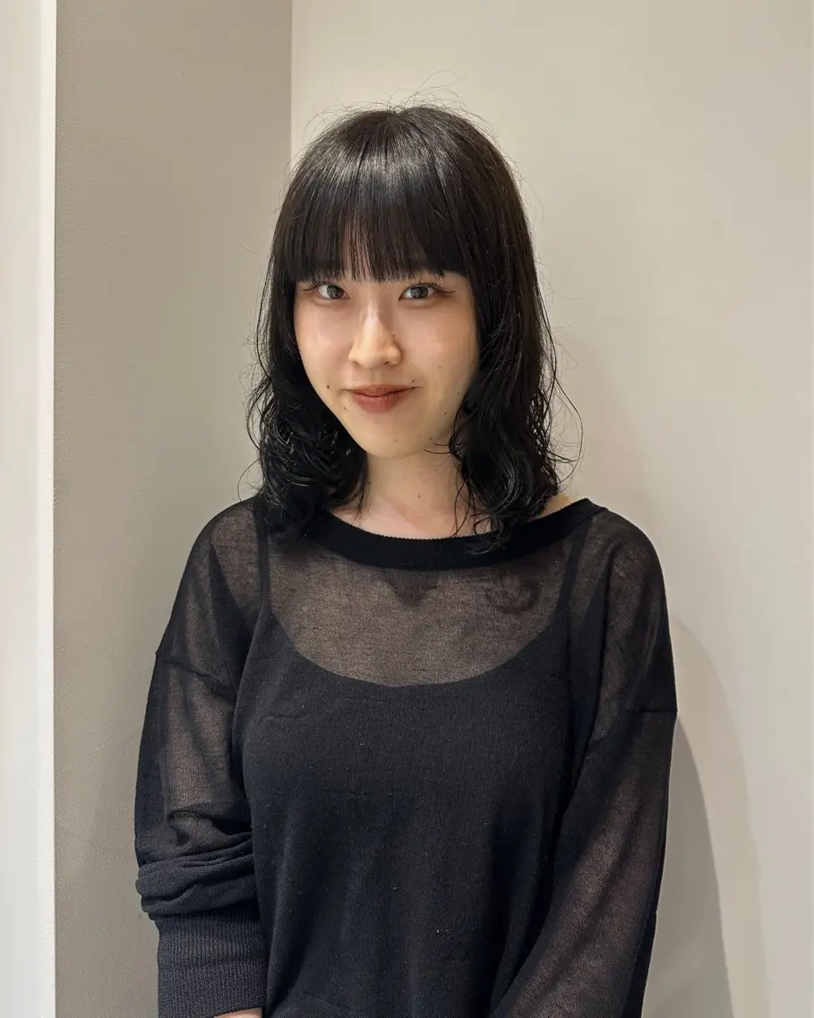 ミディアム カラー パーマ 透明感カラー 松本 雪愛のヘアスタイル