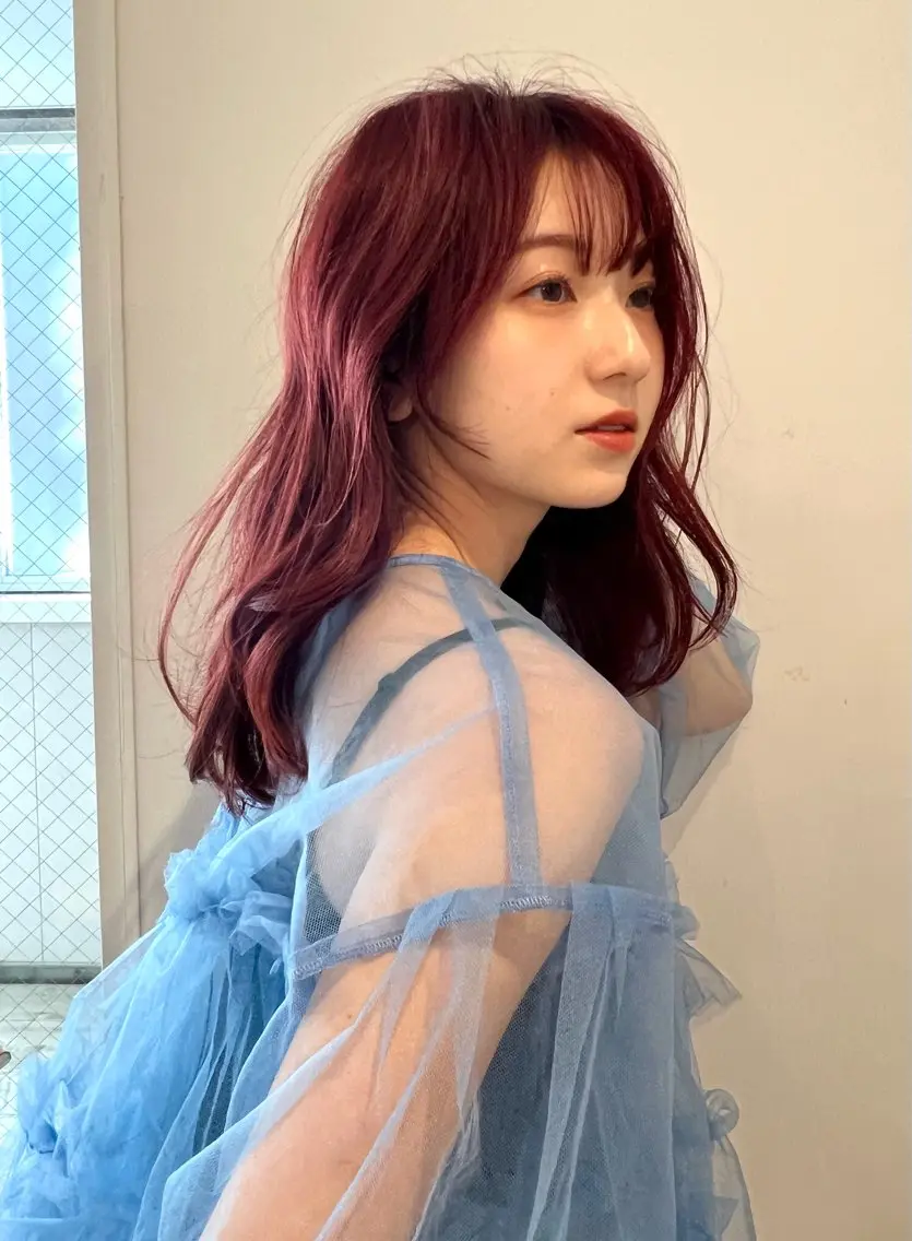 ミディアム ピンクブラウン 韓国ヘア 🎀華澄のヘアスタイル