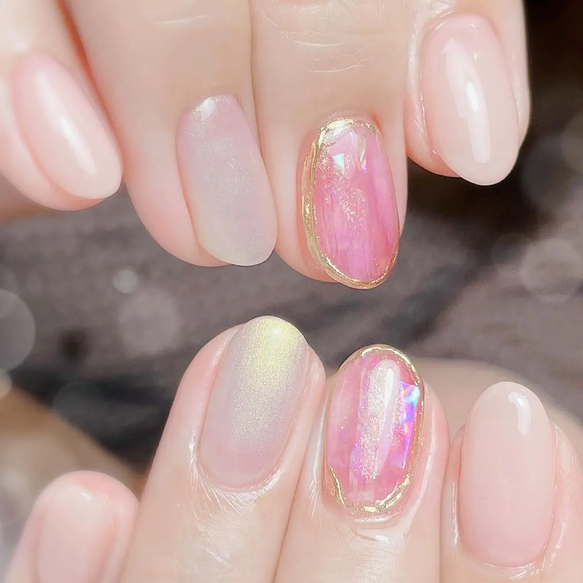 ネイル ニュアンスネイル Healing nail 杢のネイルデザイン