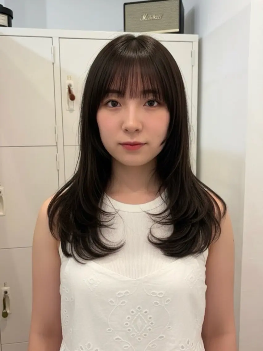 セミロング カラー アディクシーカラー 透明感カラー くびれヘア 顔まわりレイヤー 韓国風ヘア ヘアカラー 韓国レイヤーカット 🫧大阪梅田レイヤーのヘアスタイル
