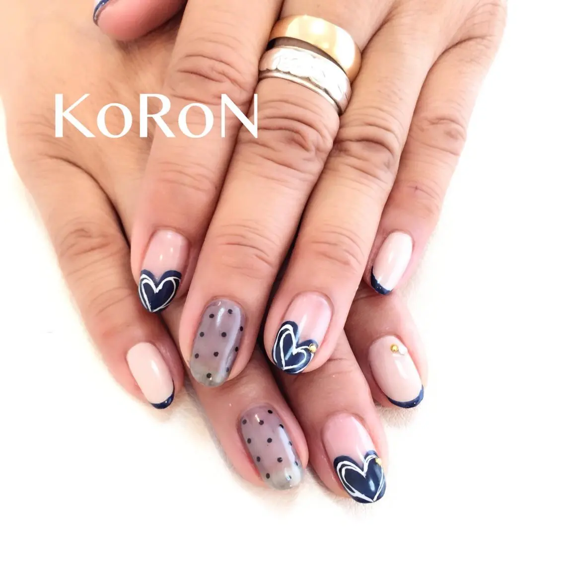 ネイル フレンチネイル ハート ハンドネイル 自宅サロン鎌倉 KORONのネイルデザイン