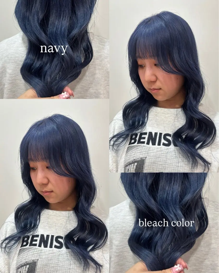 ロング カラー ネイビーカラー 似合わせレイヤー/ Wカラー🧸こころのヘアスタイル