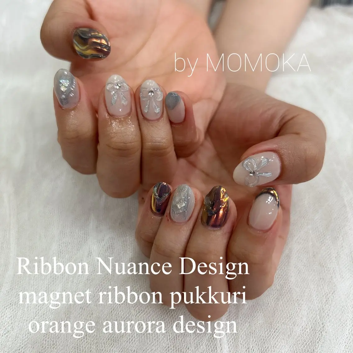 ネイル リボン ハンドネイル Momo nailsalonのネイルデザイン
