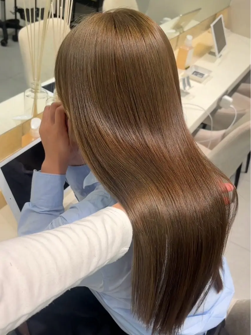セミロング カラー ブラウンカラー キャラメルブラウン ヘアカラー トリートメント ミルクティ/ ブラウンカラー/りおのヘアスタイル