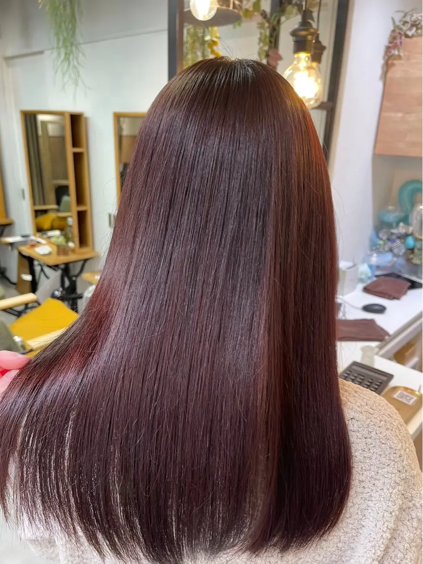 ロング カラー ブラウンカラー カシス 似合わせカット ヘアカラー トリートメント 艶カラー✨️縮毛矯正 ×耳ツボ💠mamiのヘアスタイル