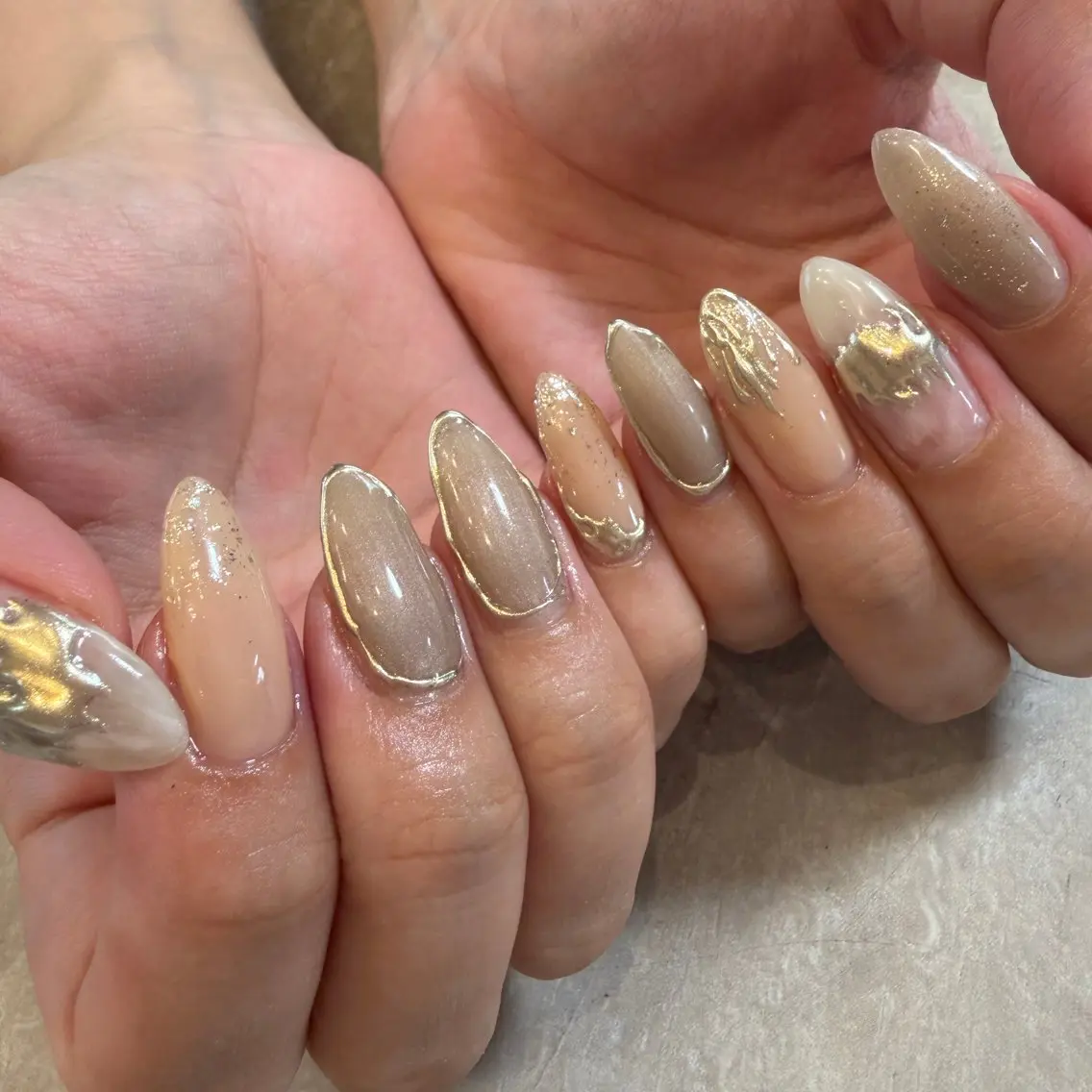 ネイル アートネイル ラメ(グリッター) ミラーネイル ニュアンスネイル ハンドネイル プライベートサロン NAIL BY YUのネイルデザイン