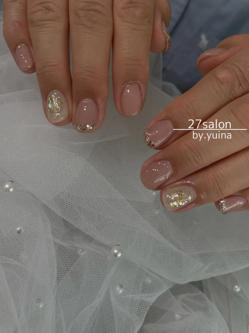 ネイル ドット ニュアンスネイル ピンク ハンドネイル 27salon yuinaのネイルデザイン
