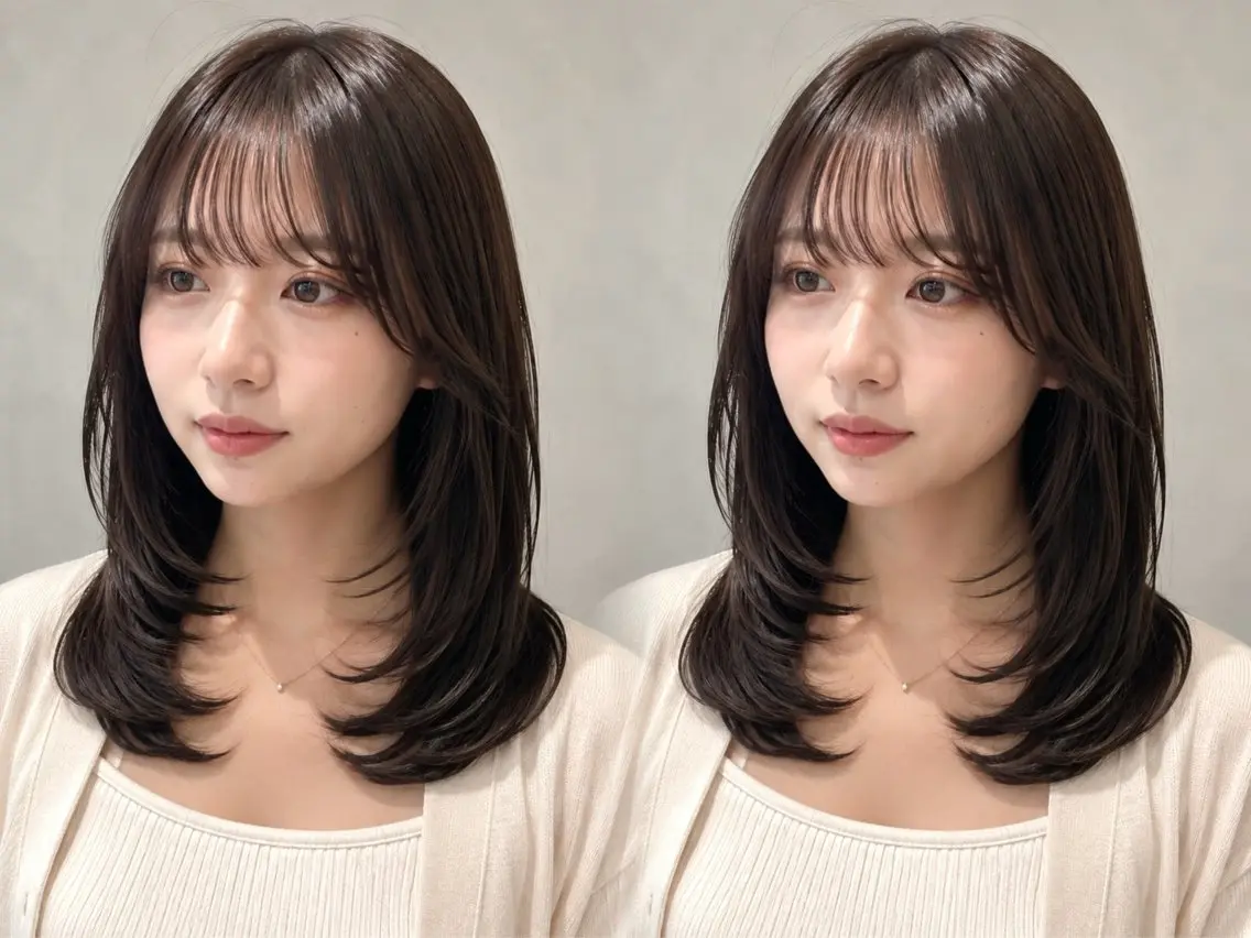 ミディアム カラー ミディアムレイヤー レイヤーカット カット ヘアカラー 池袋/小顔レイヤー/ 顔まわり/taigaのヘアスタイル