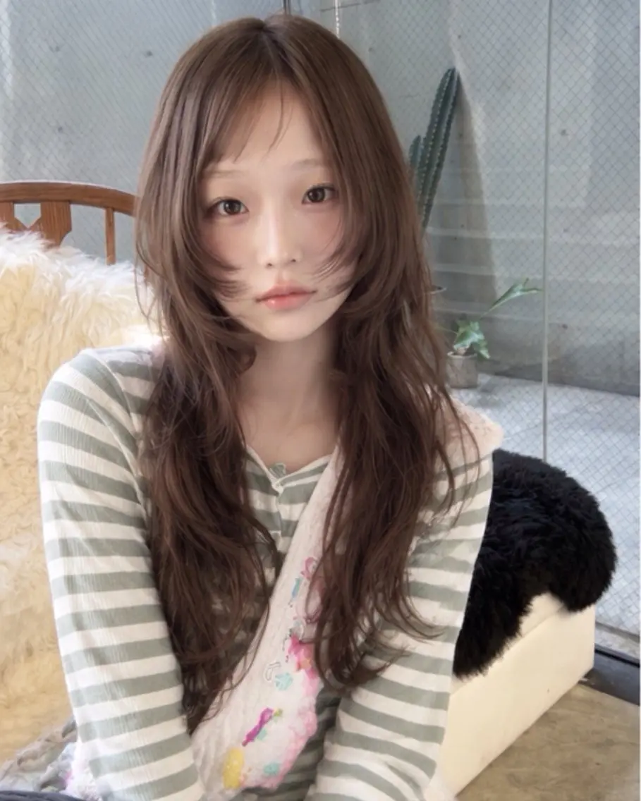ロング ハッシュカット 韓国風ヘア レイヤーカット トリートメント カット pia 薬院のヘアスタイル